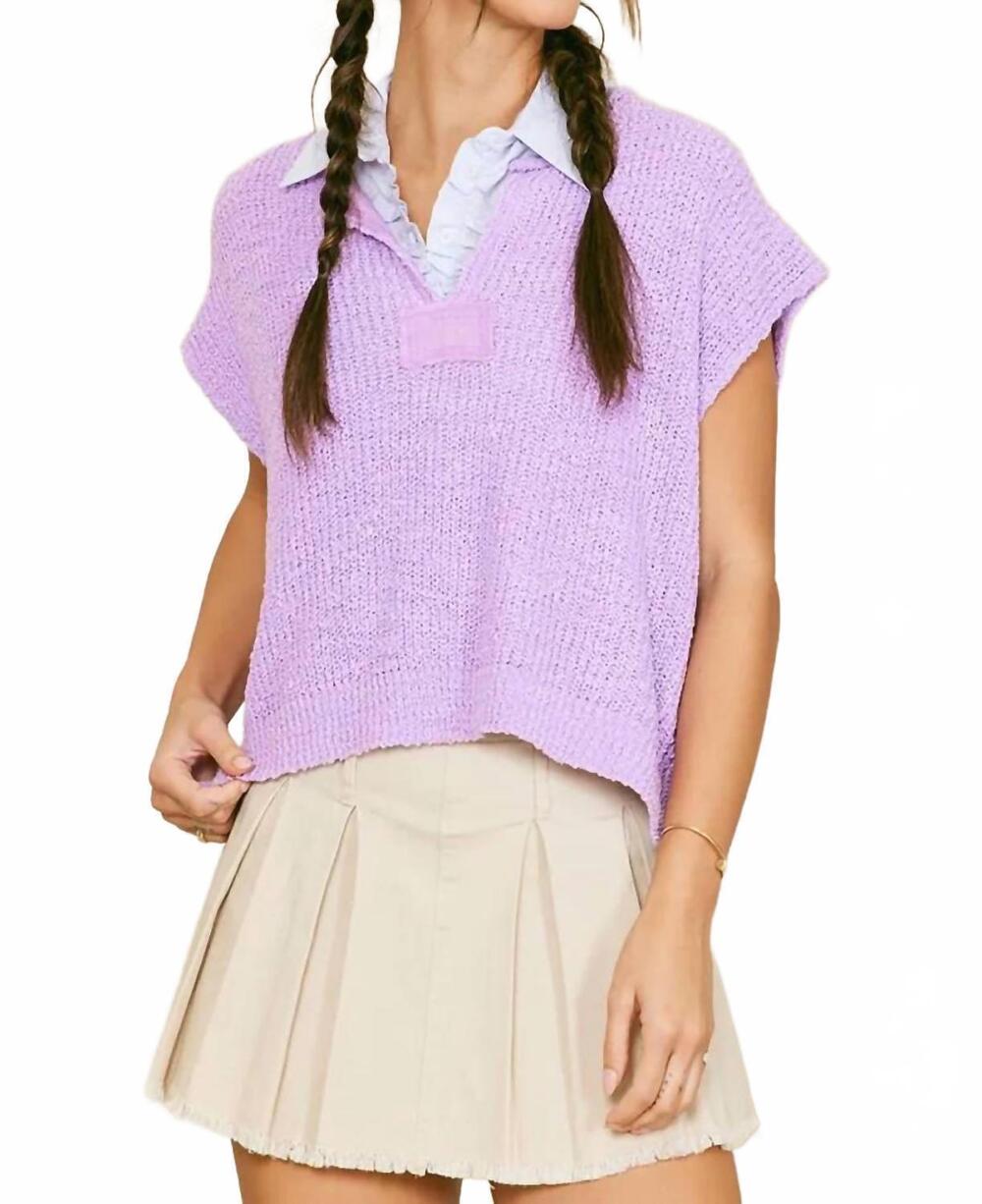 NEW ILLA ILLA short sleeve patch sweater in purple